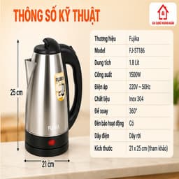 [CHÍNH HÃNG] Ấm Siêu Tốc Fujika FJ-ST186 1.8 Lít, Bình Đun Nước Inox, Tự Ngắt Khi Sôi, Đế Xoay 360 Độ 6