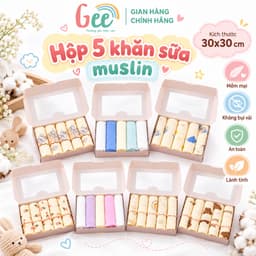 Khăn sữa Gee cao cấp, set 5 khăn sợi tre/muslin cho bé sơ sinh, không bụi vải, mềm mịn, thấm hút 8
