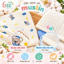 Khăn sữa Gee cao cấp, set 5 khăn sợi tre/muslin cho bé sơ sinh, không bụi vải, mềm mịn, thấm hút 5