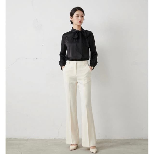 [Hiền BigSize] Áo Kiểu Lụa Satin Dài Tay, Cổ Thắt Nơ Sang Trọng - Áo Sơ Mi Lụa Cổ Cao Công Sở Cao Cấp