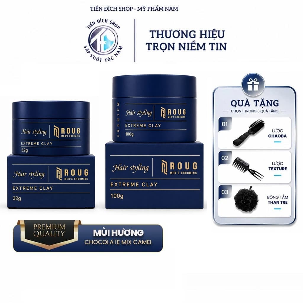 Sáp vuốt tóc ROUG Hair Styling Extreme Clay 32g/100g cho nam - Roug Xanh chính hãng