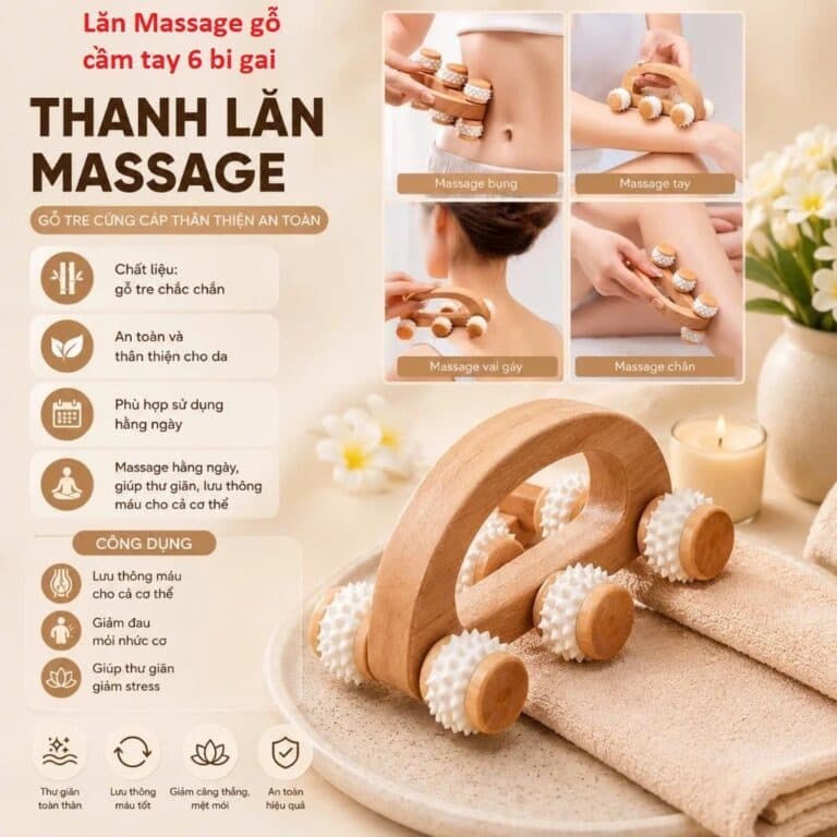 Lăn Massage gỗ cầm tay 6 bi gai và Lăn Massage gỗ cầm tay 3 bi trơn. LMS