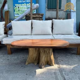 Bộ Bàn Ghế Sofa Gỗ Me Tây Tự Nhiên, Bàn Gốc Cây Kết Hợp Ghế Băng Kèm Đệm Nỉ 2