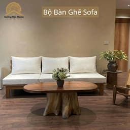 Bộ Bàn Ghế Sofa Gỗ Me Tây Tự Nhiên, Bàn Gốc Cây Kết Hợp Ghế Băng Kèm Đệm Nỉ 1