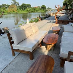 Bộ Bàn Ghế Sofa Gỗ Me Tây Tự Nhiên, Bàn Gốc Cây Kết Hợp Ghế Băng Kèm Đệm Nỉ 3