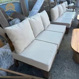 Bộ Bàn Ghế Sofa Gỗ Me Tây Tự Nhiên, Bàn Gốc Cây Kết Hợp Ghế Băng Kèm Đệm Nỉ 5