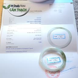 [Nông Trại Cẩm Thạch] Vòng Ngọc Cẩm Thạch Màu Bạch Ngọc Xanh Dầu Tự Nhiên type A kèm giấy kiểm định PNJLab, ni 53.8mm 9
