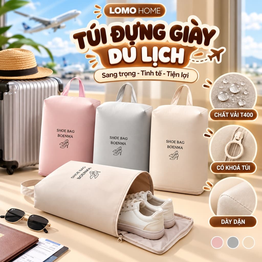 Túi đựng giày du lịch LOMO thiết kế sang trọng, tinh tế chất vải T400 chống thấm, chống mùi, bụi bẩn và ẩm mốc