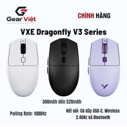 Chuột Gaming không dây siêu nhẹ VXE Dragonfly V3 Series - 3Mode - Siêu Nhẹ 49g, PAW3395SE, Sạc Nhanh Type-C 1