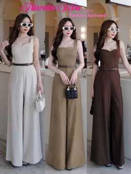 Set công sở Jumpsuit nữ liền thân thiết kế cổ vuông thanh lịch kèm dây nịt eo tôn dáng thời trang sang trọng 1