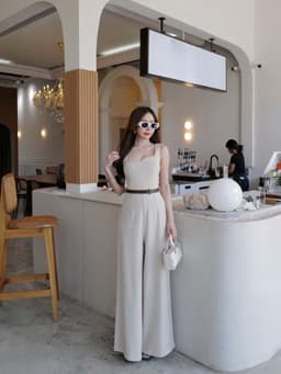 Set công sở Jumpsuit nữ liền thân thiết kế cổ vuông thanh lịch kèm dây nịt eo tôn dáng thời trang sang trọng 3