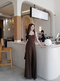 Set công sở Jumpsuit nữ liền thân thiết kế cổ vuông thanh lịch kèm dây nịt eo tôn dáng thời trang sang trọng 5