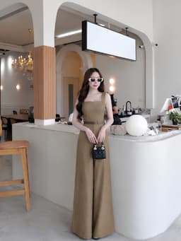 Set công sở Jumpsuit nữ liền thân thiết kế cổ vuông thanh lịch kèm dây nịt eo tôn dáng thời trang sang trọng 4