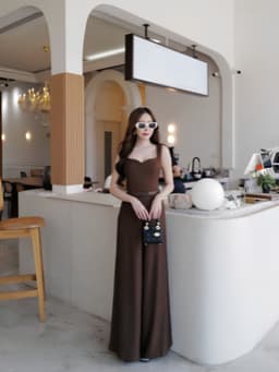 Set công sở Jumpsuit nữ liền thân thiết kế cổ vuông thanh lịch kèm dây nịt eo tôn dáng thời trang sang trọng 6