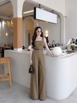 Set công sở Jumpsuit nữ liền thân thiết kế cổ vuông thanh lịch kèm dây nịt eo tôn dáng thời trang sang trọng 7