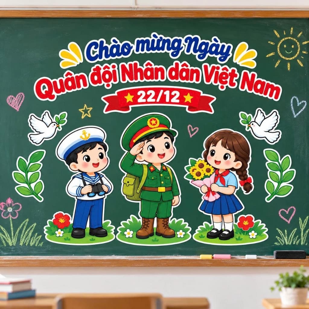 Set tranh trang trí 22/12 dán bảng chào mừng ngày Quân đội Nhân dân Việt Nam 22.12 tranh lớp học mầm non (MN652)