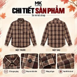 Áo Sơ Mi nam kẻ Strap MKCLEVER Chất kẻ thô thoáng mát, mềm mại, chống nhăn, form rộng mặc hằng ngày 6