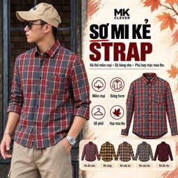 Áo Sơ Mi nam kẻ Strap MKCLEVER Chất kẻ thô thoáng mát, mềm mại, chống nhăn, form rộng mặc hằng ngày 1