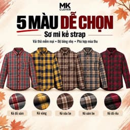 Áo Sơ Mi nam kẻ Strap MKCLEVER Chất kẻ thô thoáng mát, mềm mại, chống nhăn, form rộng mặc hằng ngày 8