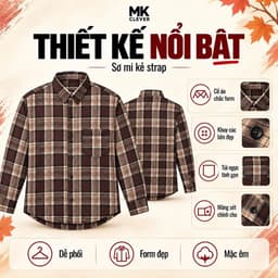 Áo Sơ Mi nam kẻ Strap MKCLEVER Chất kẻ thô thoáng mát, mềm mại, chống nhăn, form rộng mặc hằng ngày 7
