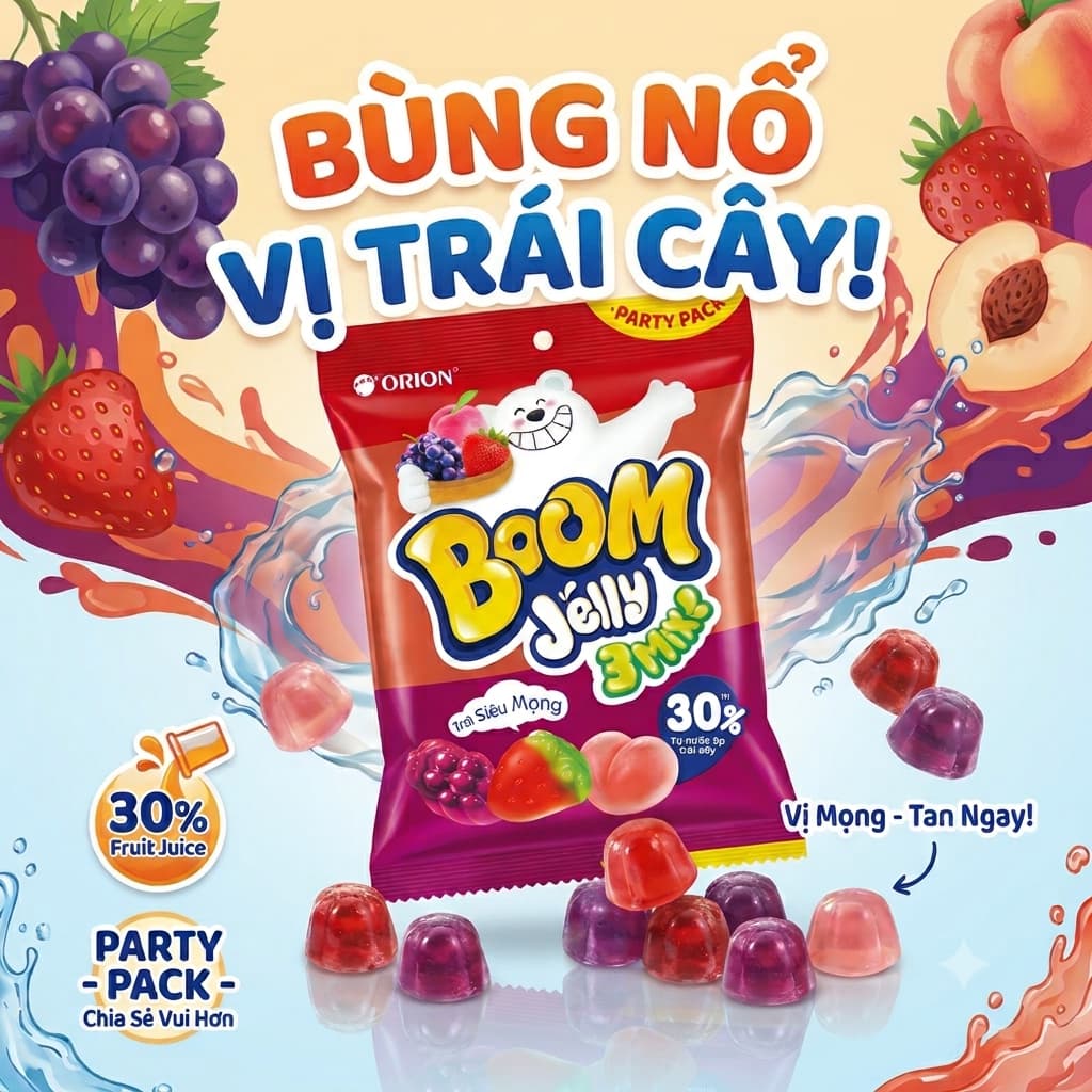 Kẹo dẻo Boom Jelly Mix Vị Hỗn Hợp Orion Gói 87,5g - HÀNG CHÍNH HÃNG