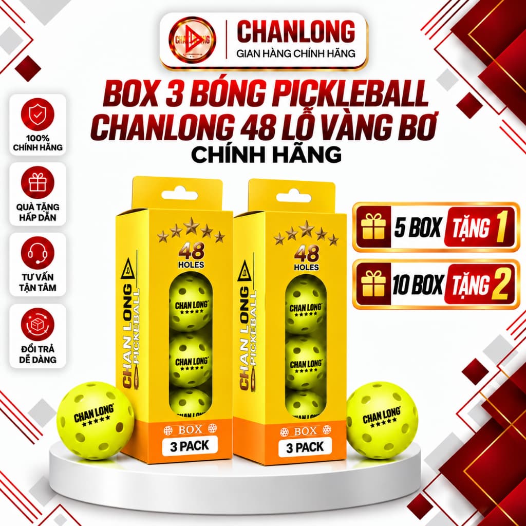 Box 3 Bóng Pickleball CHANLONG 48 Lỗ Vàng Bơ Chính Hãng, Bóng Outdoor Bền Đẹp, Nảy Đều, Chống Méo