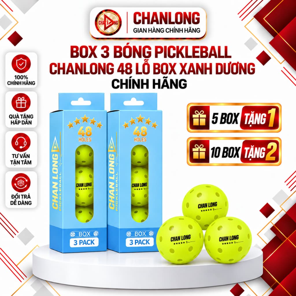 Box 3 Bóng Pickleball CHANLONG 48 Lỗ Box Xanh Dương Chính Hãng, Bóng Tập Luyện Thi Đấu Nảy Đều