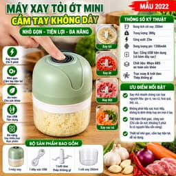 Máy Xay Tỏi Xài Pin 250ml 50w Mẫu 2022 và Dụng Cụ Xay Tỏi Ớt Kéo Tay Mẫu Trắng/ Máy Xay Tỏi ớt (Heo). LMS 1