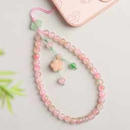 Dây Đeo Điện Thoại Dài Đào Hoa Phúc Châu Đá Phong Thủy Phong Cách Thanh Lịch Chiêu Tài Lộc, May Mắn 2