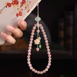 Dây Đeo Điện Thoại Dài Đào Hoa Phúc Châu Đá Phong Thủy Phong Cách Thanh Lịch Chiêu Tài Lộc, May Mắn 9