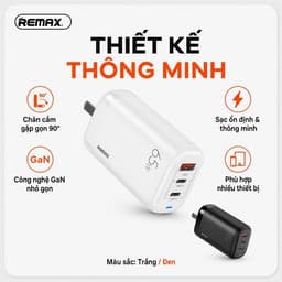 Cốc/ Củ sạc nhanh 65W GaN Remax RP-U55 và 45W Wekome WP-U103/ 30W Pisen TS-C195/ 67W U2-AC67W 2