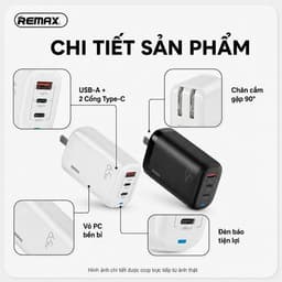 Cốc/ Củ sạc nhanh 65W GaN Remax RP-U55 và 45W Wekome WP-U103/ 30W Pisen TS-C195/ 67W U2-AC67W 7