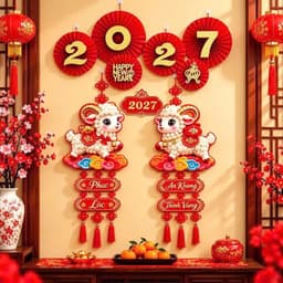 Combo Cặp Liễu Treo Giấy 3D Kèm Nỉ Nhung Năm Mới TẾT ĐINH MÙI 2027 (30x80cm) trang trí decor Tết 2