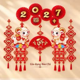 Combo Cặp Liễu Treo Giấy 3D Kèm Nỉ Nhung Năm Mới TẾT ĐINH MÙI 2027 (30x80cm) trang trí decor Tết 5