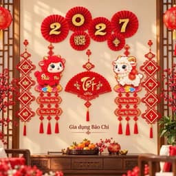 Combo Cặp Liễu Treo Giấy 3D Kèm Nỉ Nhung Năm Mới TẾT ĐINH MÙI 2027 (30x80cm) trang trí decor Tết 7