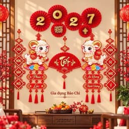 Combo Cặp Liễu Treo Giấy 3D Kèm Nỉ Nhung Năm Mới TẾT ĐINH MÙI 2027 (30x80cm) trang trí decor Tết 8