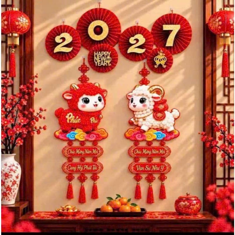 Combo Cặp Liễu Treo Giấy 3D Kèm Nỉ Nhung Năm Mới TẾT ĐINH MÙI 2027 (30x80cm) trang trí decor Tết