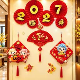 (ok1 set tặng 1 quạt 2027 ) Combo Liễn Treo Dê & Khánh Quạt Tết Trang Trí Tết 2027 , Combo 3 Món Trang Trí Tết May Mắn 4