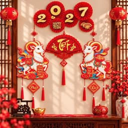 (ok1 set tặng 1 quạt 2027 ) Combo Liễn Treo Dê & Khánh Quạt Tết Trang Trí Tết 2027 , Combo 3 Món Trang Trí Tết May Mắn 5