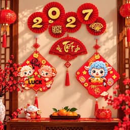 (ok1 set tặng 1 quạt 2027 ) Combo Liễn Treo Dê & Khánh Quạt Tết Trang Trí Tết 2027 , Combo 3 Món Trang Trí Tết May Mắn 6