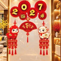 (ok1 set tặng 1 quạt 2027 ) Combo Liễn Treo Dê & Khánh Quạt Tết Trang Trí Tết 2027 , Combo 3 Món Trang Trí Tết May Mắn 7