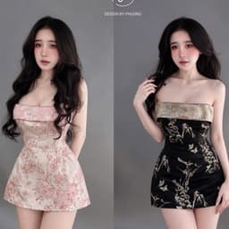 Váy Gấm Hoa Nổi Lật Vạt Phối Màu Dáng A Ngắn Kieupham.shop 2