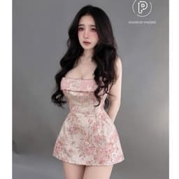 Váy Gấm Hoa Nổi Lật Vạt Phối Màu Dáng A Ngắn Kieupham.shop 3