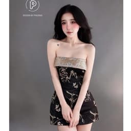 Váy Gấm Hoa Nổi Lật Vạt Phối Màu Dáng A Ngắn Kieupham.shop 6