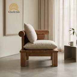 Ghế Đơn, Ghế Sofa Gỗ Tràm( Lắp Ráp Sẵn), Phong Cách Wabi Sabi Tự Nhiên Mộc Mạc 3