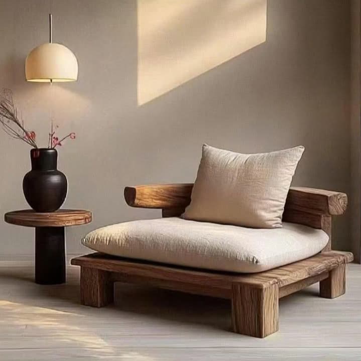 Ghế Đơn, Ghế Sofa Gỗ Tràm( Lắp Ráp Sẵn), Phong Cách Wabi Sabi Tự Nhiên Mộc Mạc