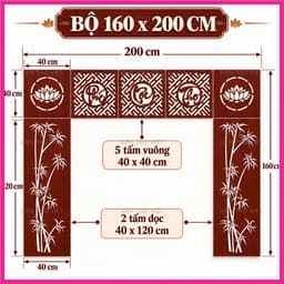 Bộ 7 Tấm Vách Gỗ MDF Trang Trí Bàn Thờ Gia Tiên Phúc Lộc Thọ Hoa Sen Lõi Xanh Chống Ẩm Dày 3mm Nhiều Màu Kích Thước 7