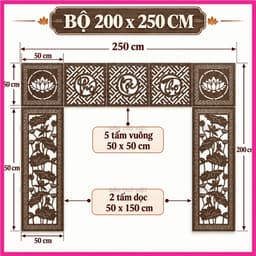 Bộ 7 Tấm Vách Gỗ MDF Trang Trí Bàn Thờ Gia Tiên Phúc Lộc Thọ Hoa Sen Lõi Xanh Chống Ẩm Dày 3mm Nhiều Màu Kích Thước 8