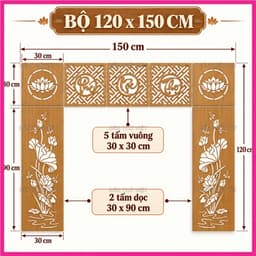 Bộ 7 Tấm Vách Gỗ MDF Trang Trí Bàn Thờ Gia Tiên Phúc Lộc Thọ Hoa Sen Lõi Xanh Chống Ẩm Dày 3mm Nhiều Màu Kích Thước 6