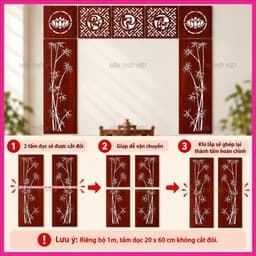 Bộ 7 Tấm Vách Gỗ MDF Trang Trí Bàn Thờ Gia Tiên Phúc Lộc Thọ Hoa Sen Lõi Xanh Chống Ẩm Dày 3mm Nhiều Màu Kích Thước 4
